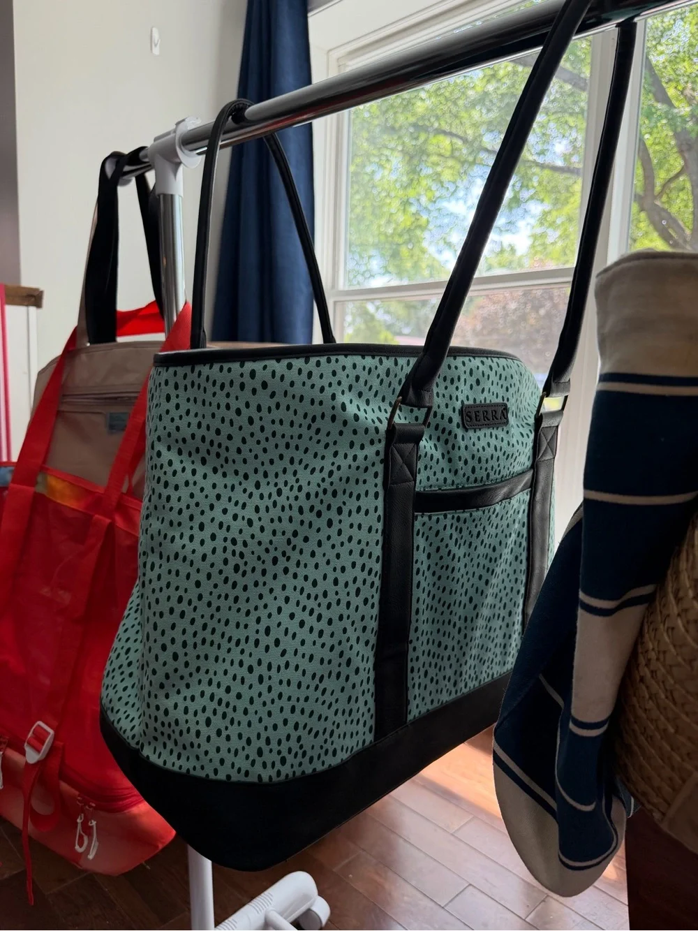 NWOT Serra Mint Blue Overnight Spot Tote with Black Accents - Picture 2 of 11